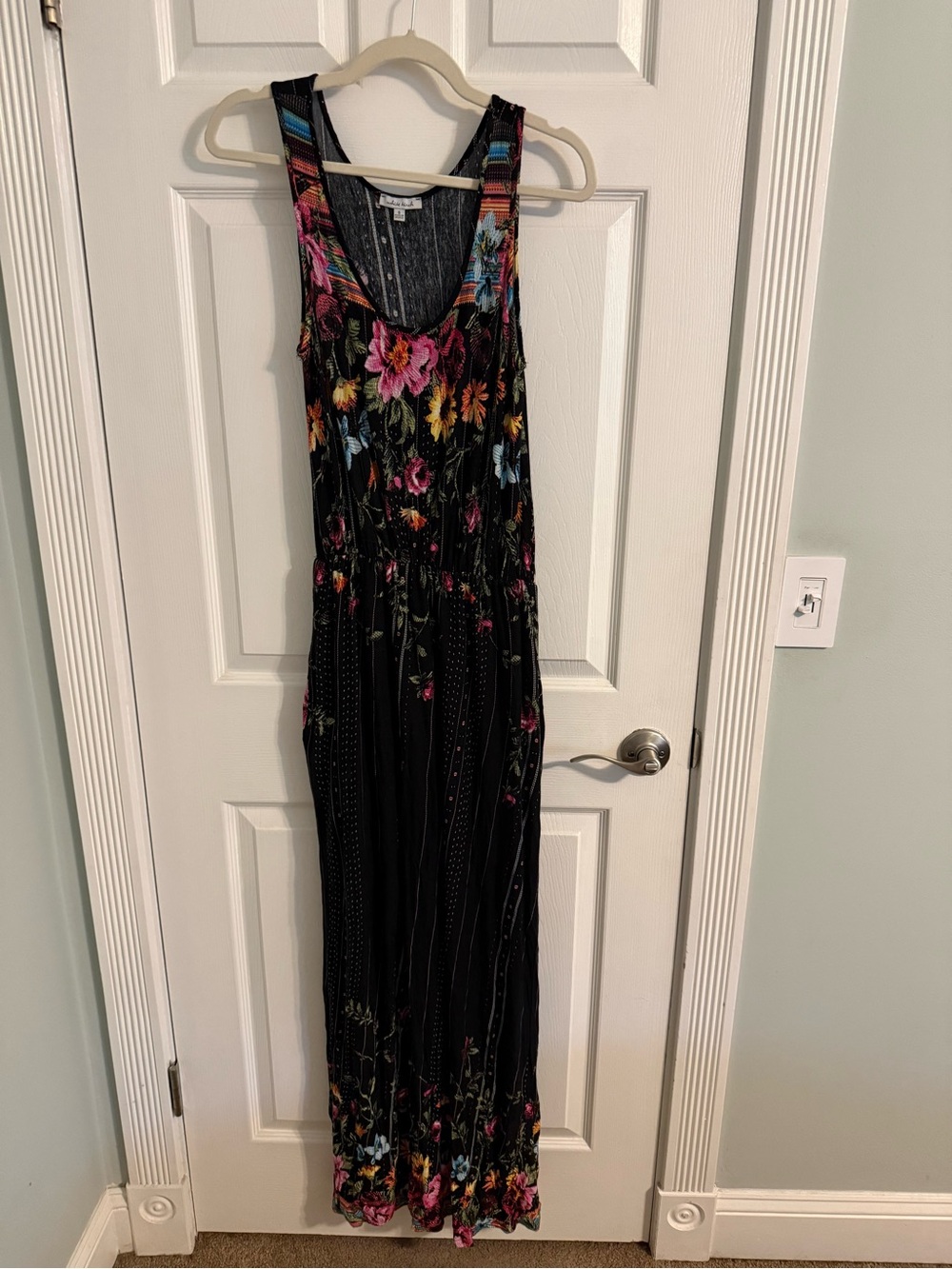 white birch Black Floral Maxi Dress with Multicolor Blooms and Pockets